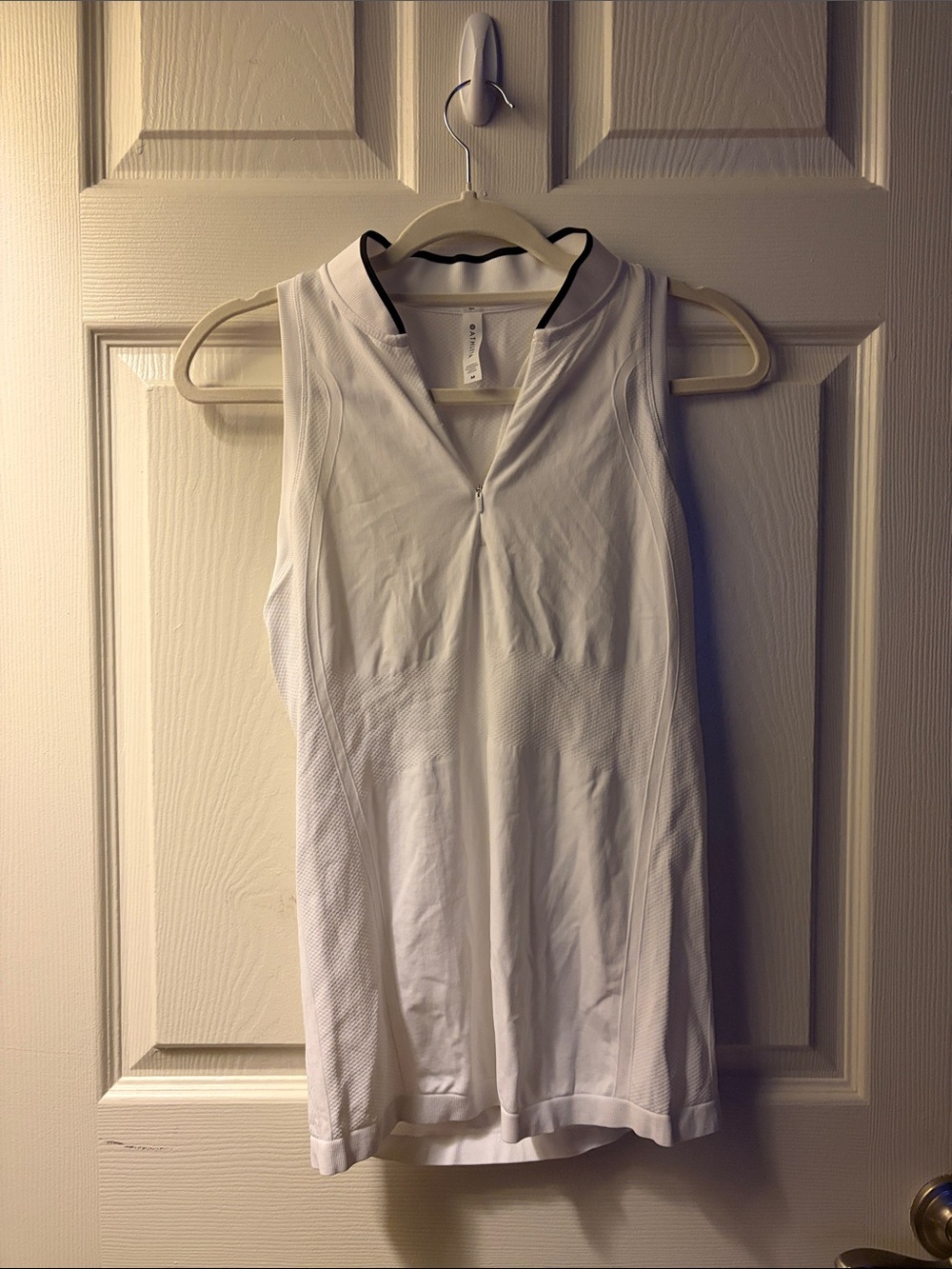 Athleta White Sleeveless Zip-Front Athletic Tank with Black Trim